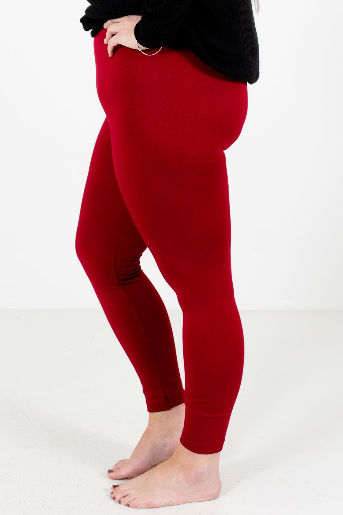 Plus Size Solid Soft Knit Leggings - Red