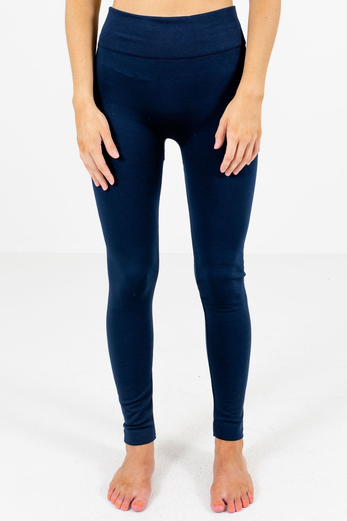 Navy Blue Fleece-Lined Boutique Leggings for Women
