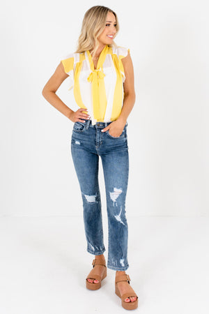 Medium Wash Blue Denim Cute and Comfortable Boutique Jeans for Women