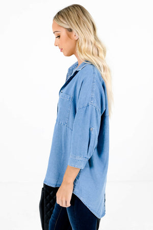 Women's Blue Front Pocket Boutique Tops