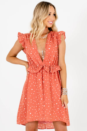 Salmon Pink Cream Polka Dot Print Ruffle Mini Dresses for Women