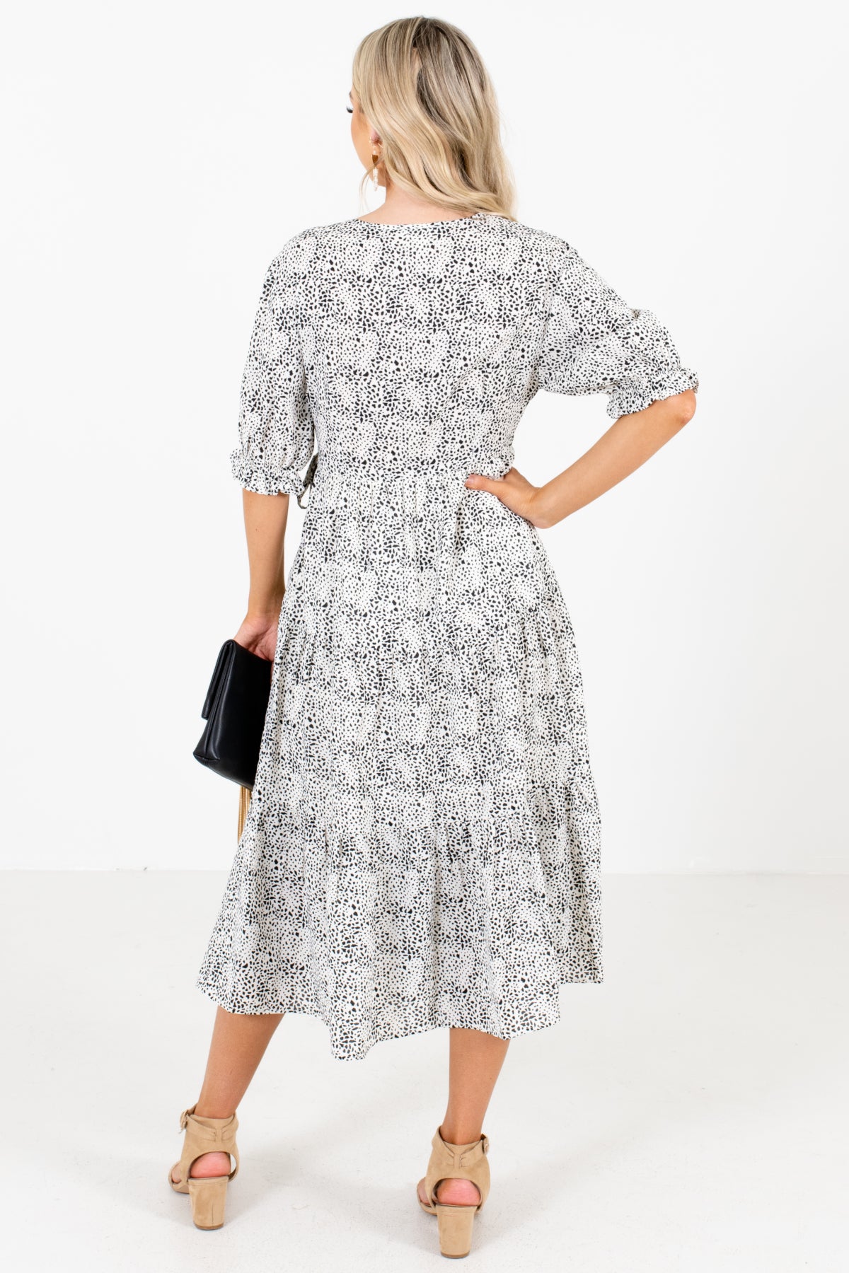 Women's White Faux Wrap Style Boutique Midi Dress