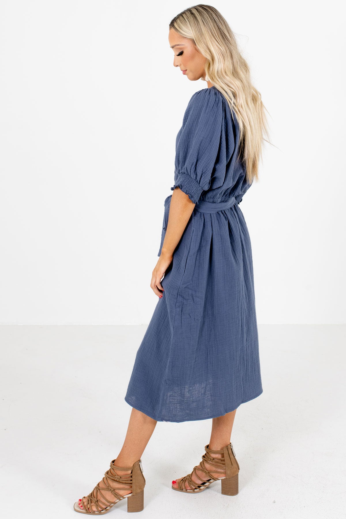 Blue Boutique Knee-Length Dresses with Pockets for Women