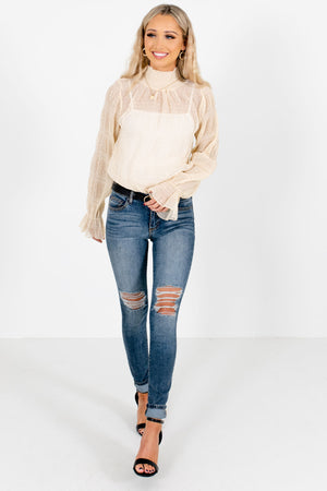 Cream Affordable Online Boutique Blouses for Women