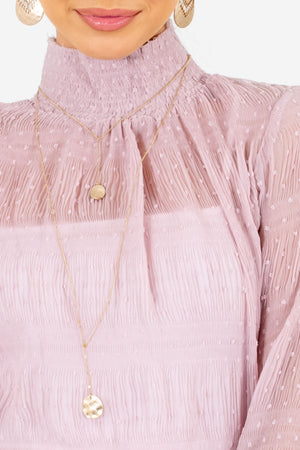 Women's Pink Smocked Mock Style Neckline Boutique Blouse