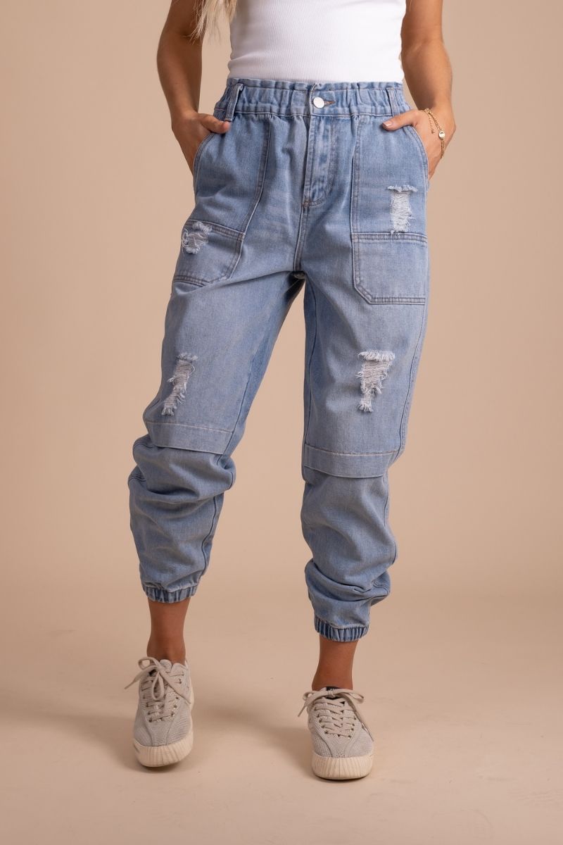 Relaxed Fit Cargo Denim Look Sweatpants