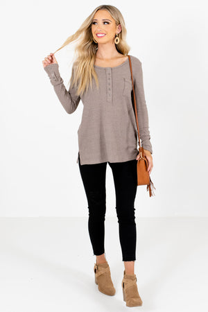 Women’s Brown High-Quality Waffle Knit Material Boutique Tops