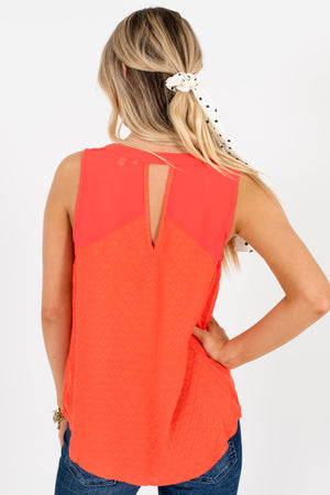 Orange Red Coral Cutout Textured Tank Tops for Women