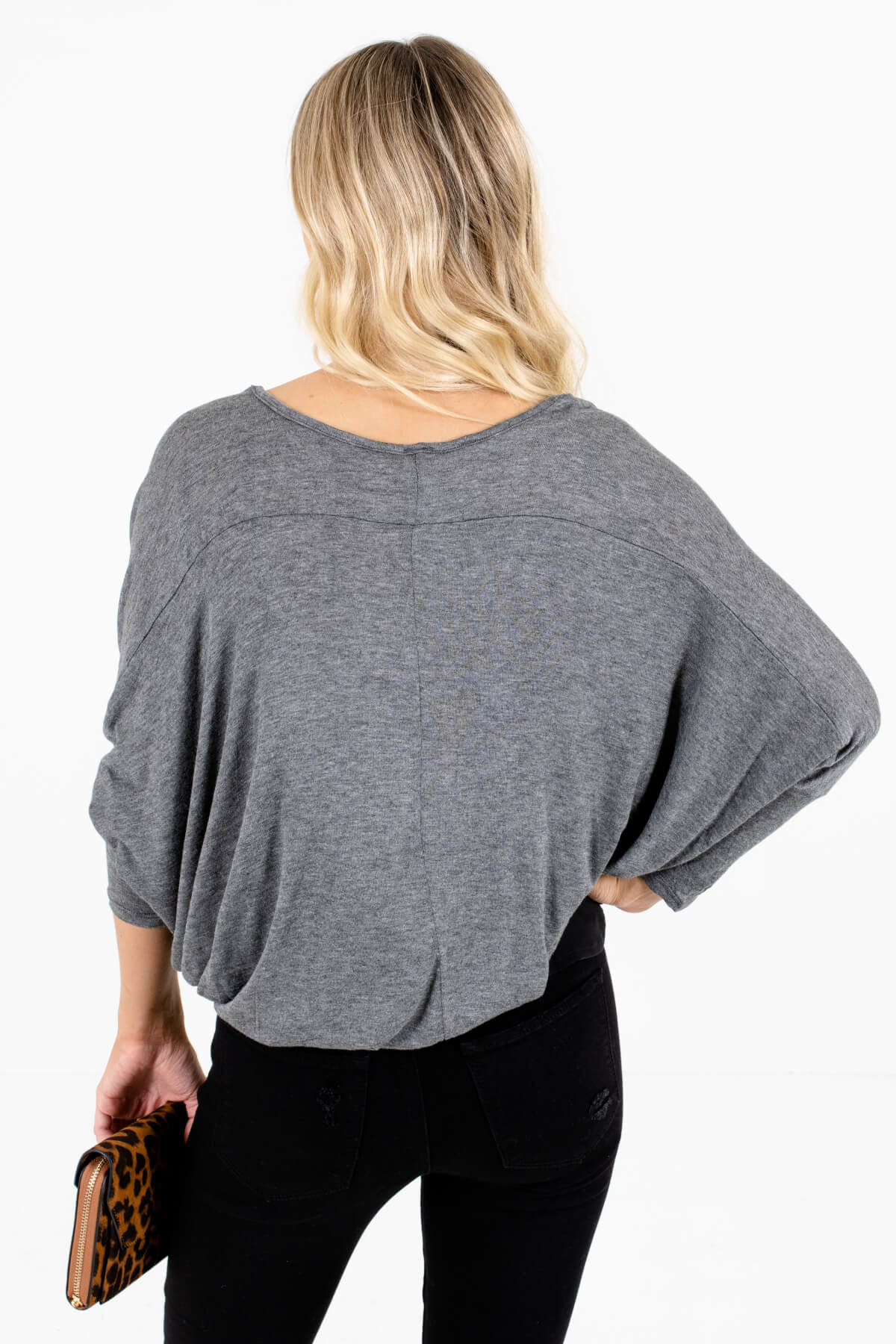 Women's Heather Gray Pleated Accents Boutique Top