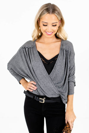 Heather Gray Wrap Style Boutique Tops for Women