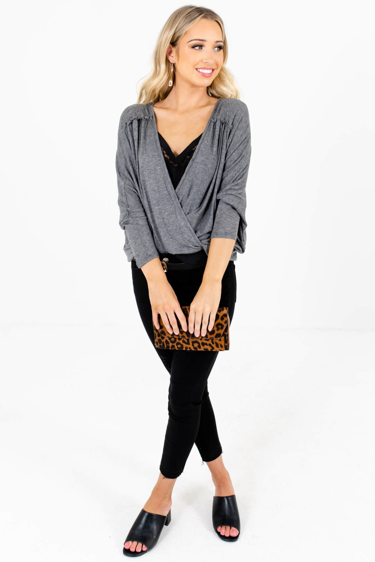 Women's Heather Gray Oversized Relaxed Fit Boutique Tops