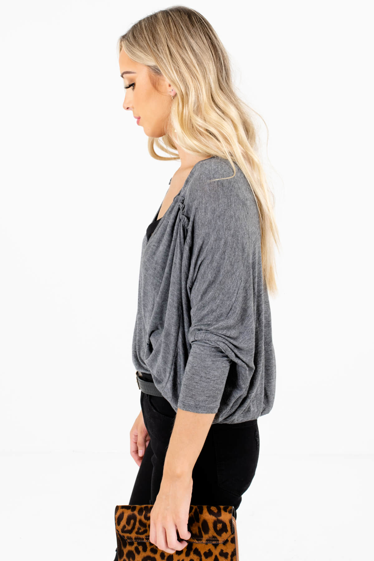 Heather Gray Drop Should Style Boutique Tops for Women