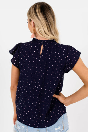 Women’s Navy Blue Keyhole Back Boutique Blouses