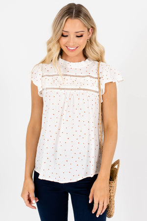 White and Rust Polka Dot Patterned Boutique Blouses for Women