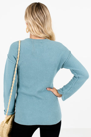 Women's Blue Round Neckline Boutique Sweater