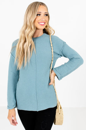 Blue High-Quality Ribbed Knit Material Boutique Sweaters for Women