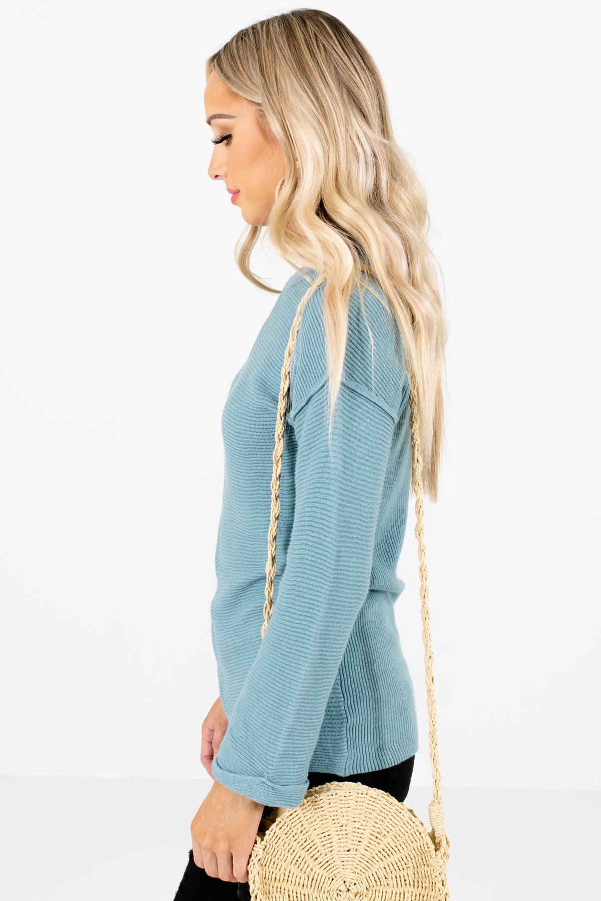 Blue Long Sleeve Boutique Sweaters for Women