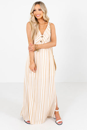 Women's Taupe Brown Partially Lined Boutique Maxi Dress
