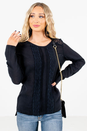 Black Crochet Lace Detailed Boutique Tops for Women