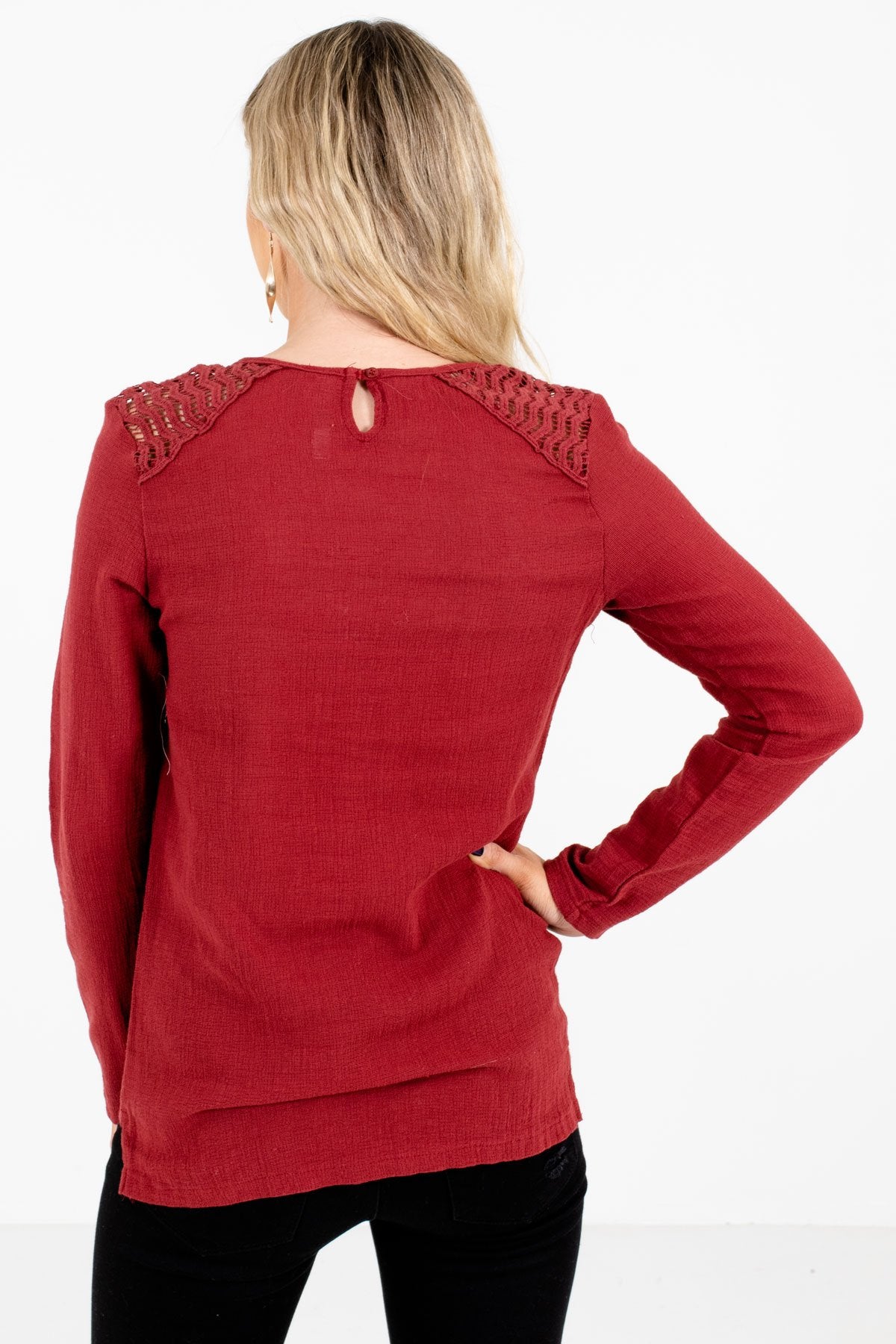 Women’s Rust Red Long Sleeve Boutique Tops