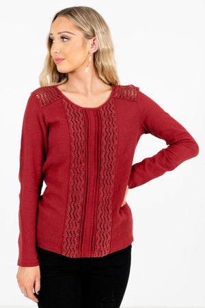 Rust Red Crochet Lace Detailed Boutique Tops for Women