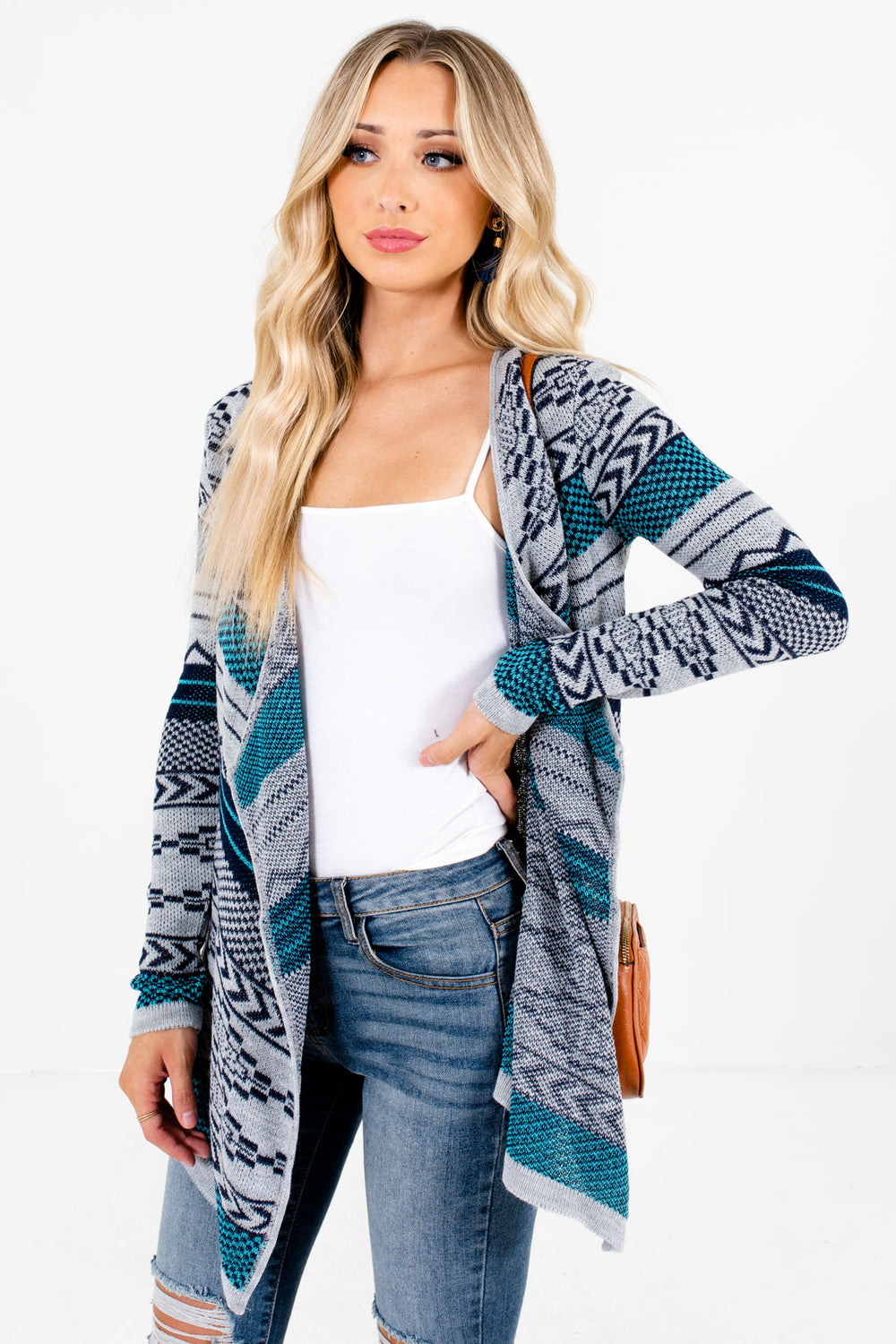You're The One Blue Patterned Cardigan | Boutique Cardigan - Bella Ella ...