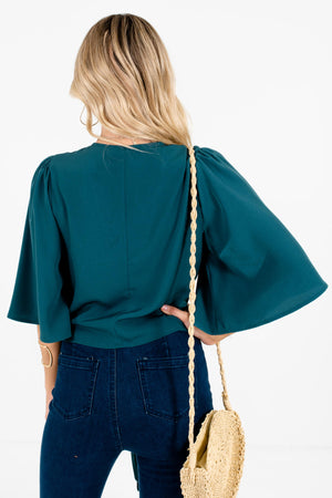 Women's Emerald Green Flowy Sleeve Boutique Tops