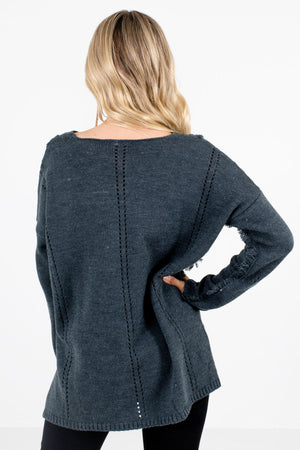 Women's Charcoal Gray V-Neckline Boutique Sweater