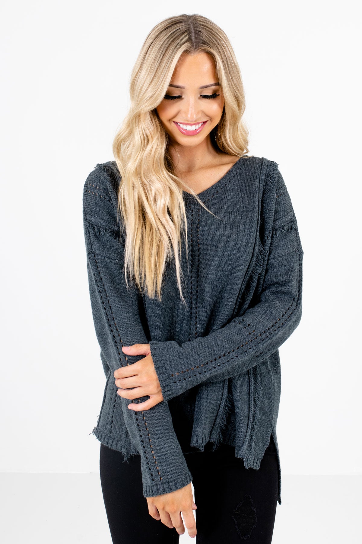 Gray Relaxed Fit Boutique Sweaters for Women