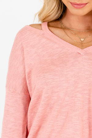 Pink Knit Long Sleeve Sweater Tops Affordable Online Boutique