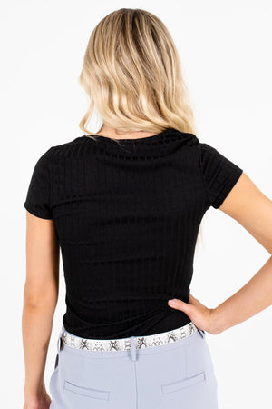 Women's Black Button-Up Neckline Boutique Bodysuit
