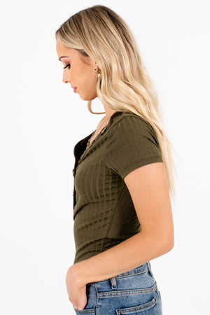 Olive Green Hugging Fit Boutique Bodysuits for Women