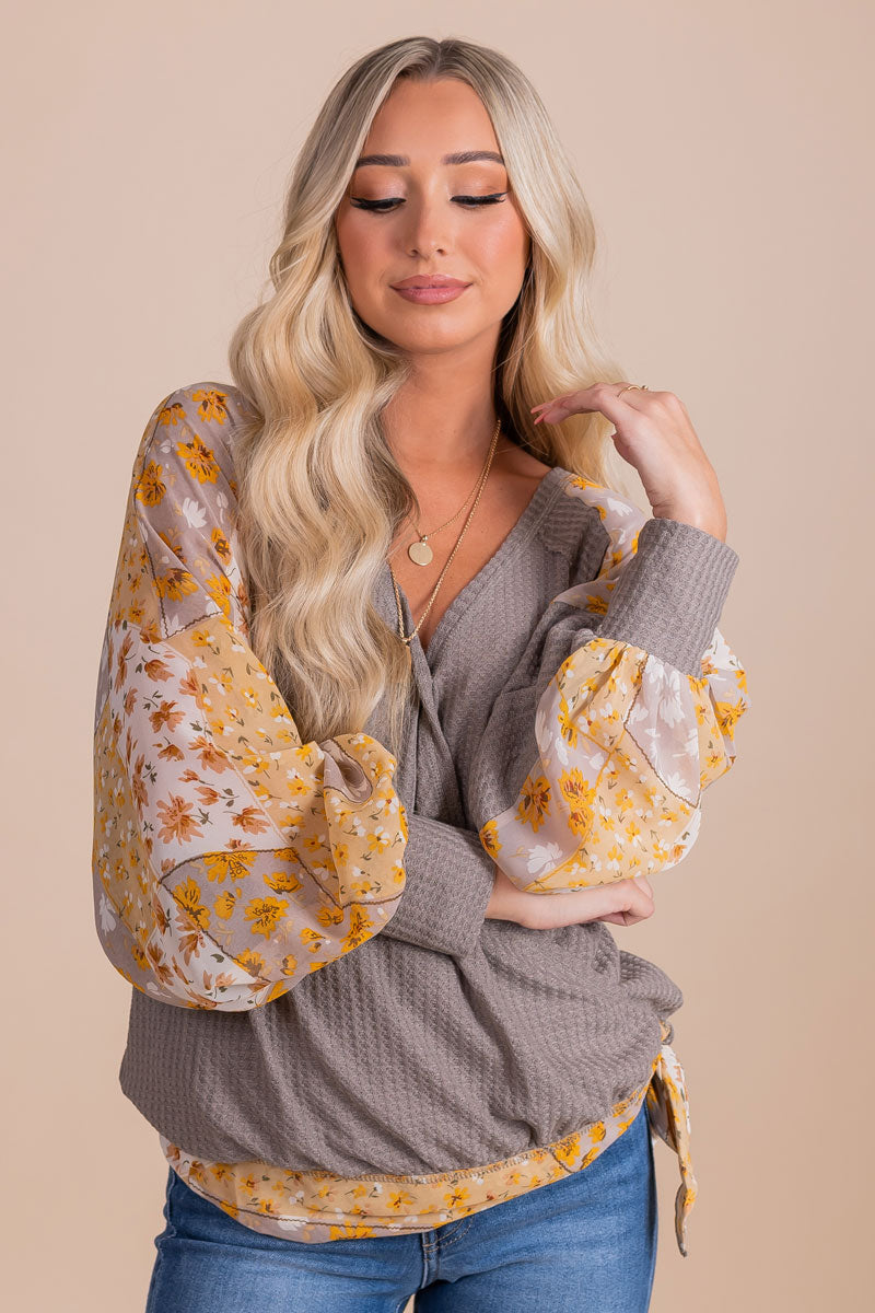 boutique brown and yellow floral top for fall