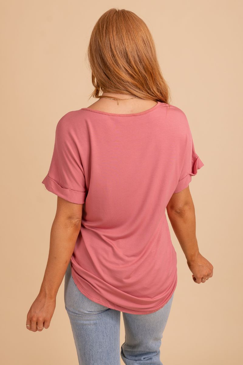 women's short sleeve rose pink top