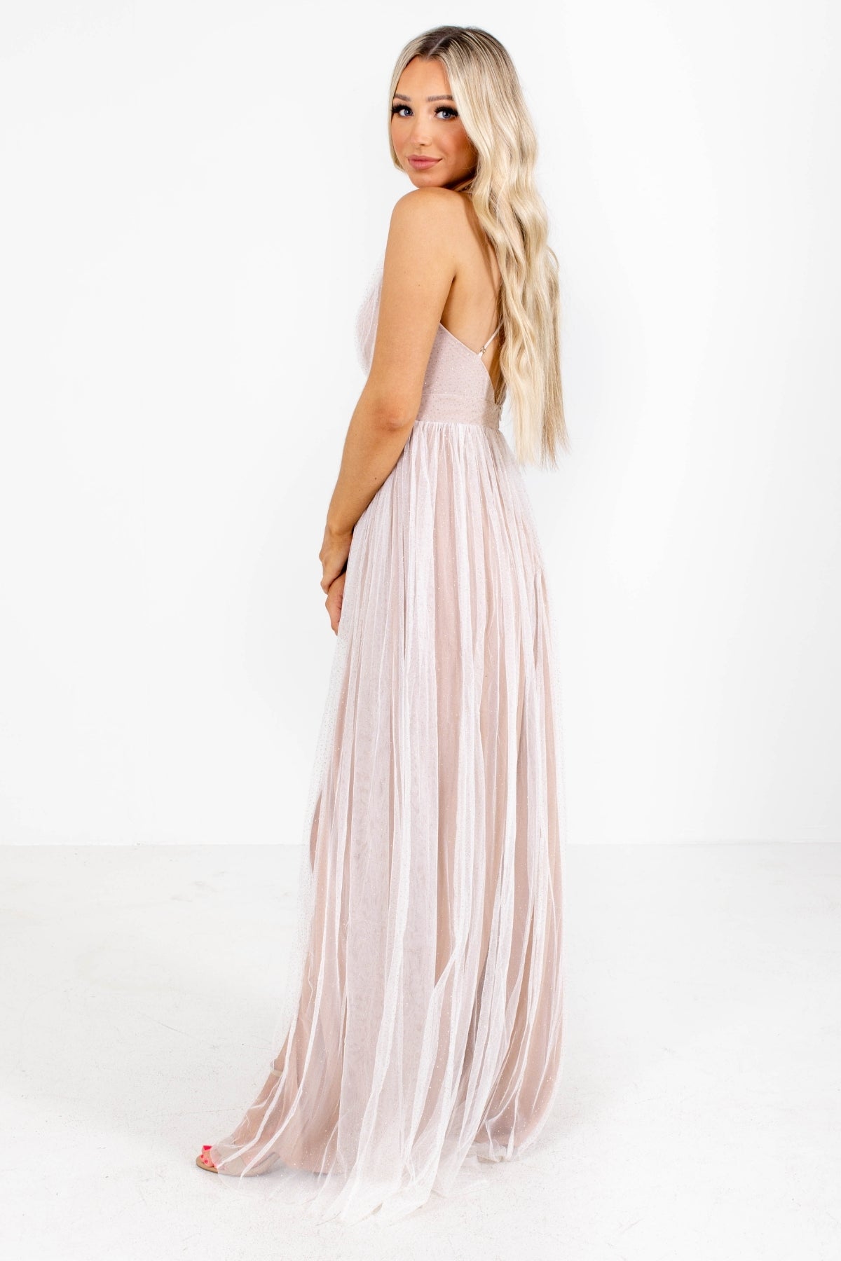Maxi Dress with Sparkled White Overlay.
