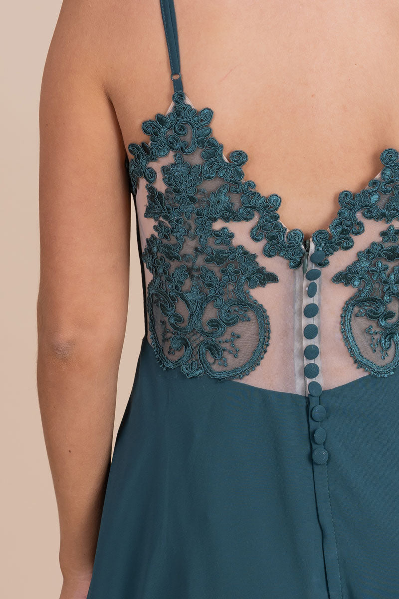 boutique women's sheer lace back details maxi dress