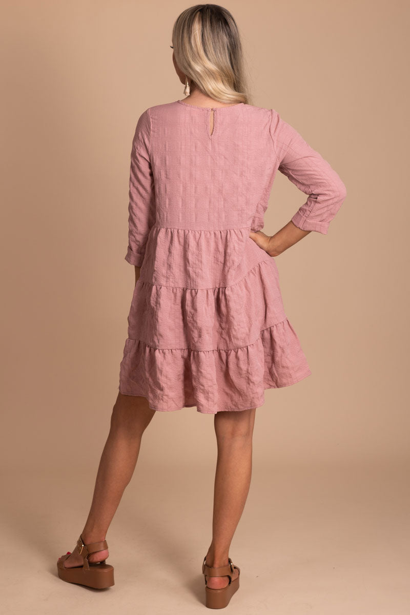pink textured mini dress