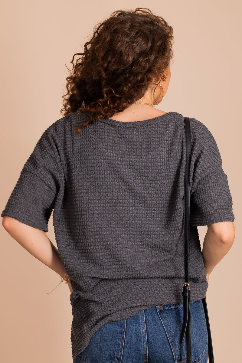 Dark Gray Top with Knit Material for Women