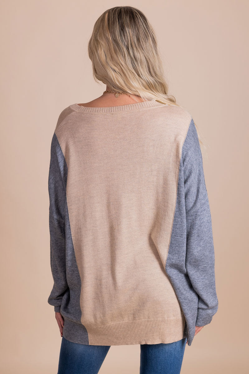 Fall Breeze Color Block Sweater - Gray