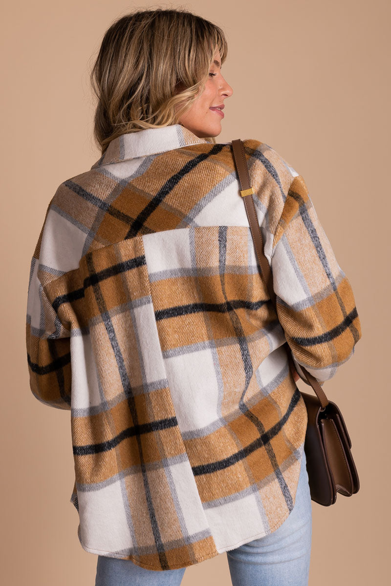 boutique women's plaid shacket for back to school