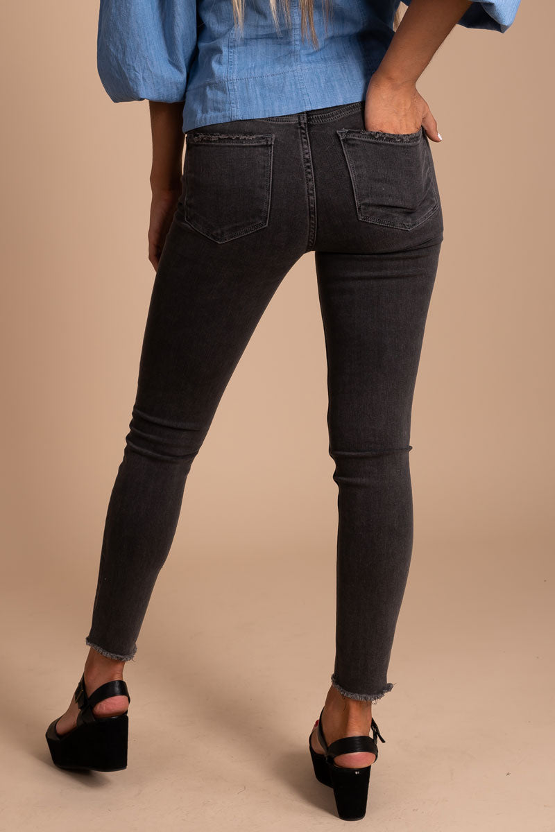 Trendy Women's Button Fly Ankle Length Denim Jeans