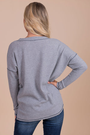 boutique women's gray long sleeve shirt for layering