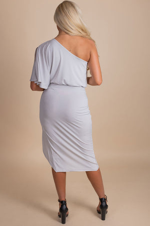 One Shoulder Special Occasion Dress in Gray