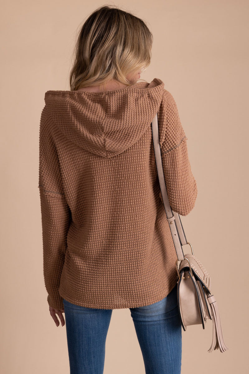 boutique brown hooded sweater for fall and winter