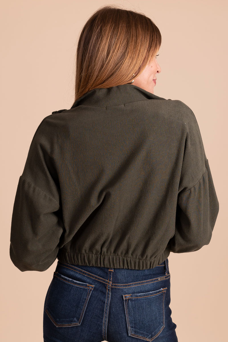 women's long sleeve cropped half zip pullover