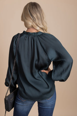 dark green special occasion blouse