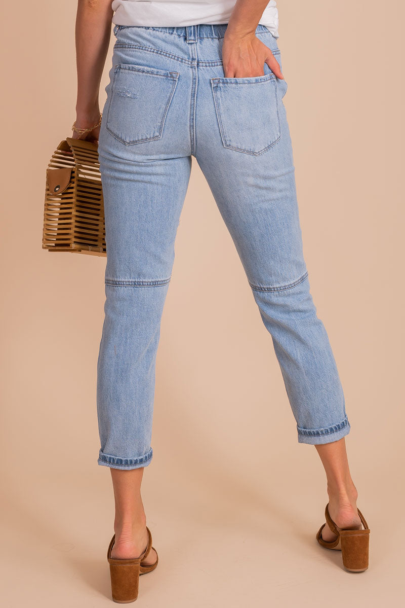 boutique women's light wash denim jeans for summer and fall