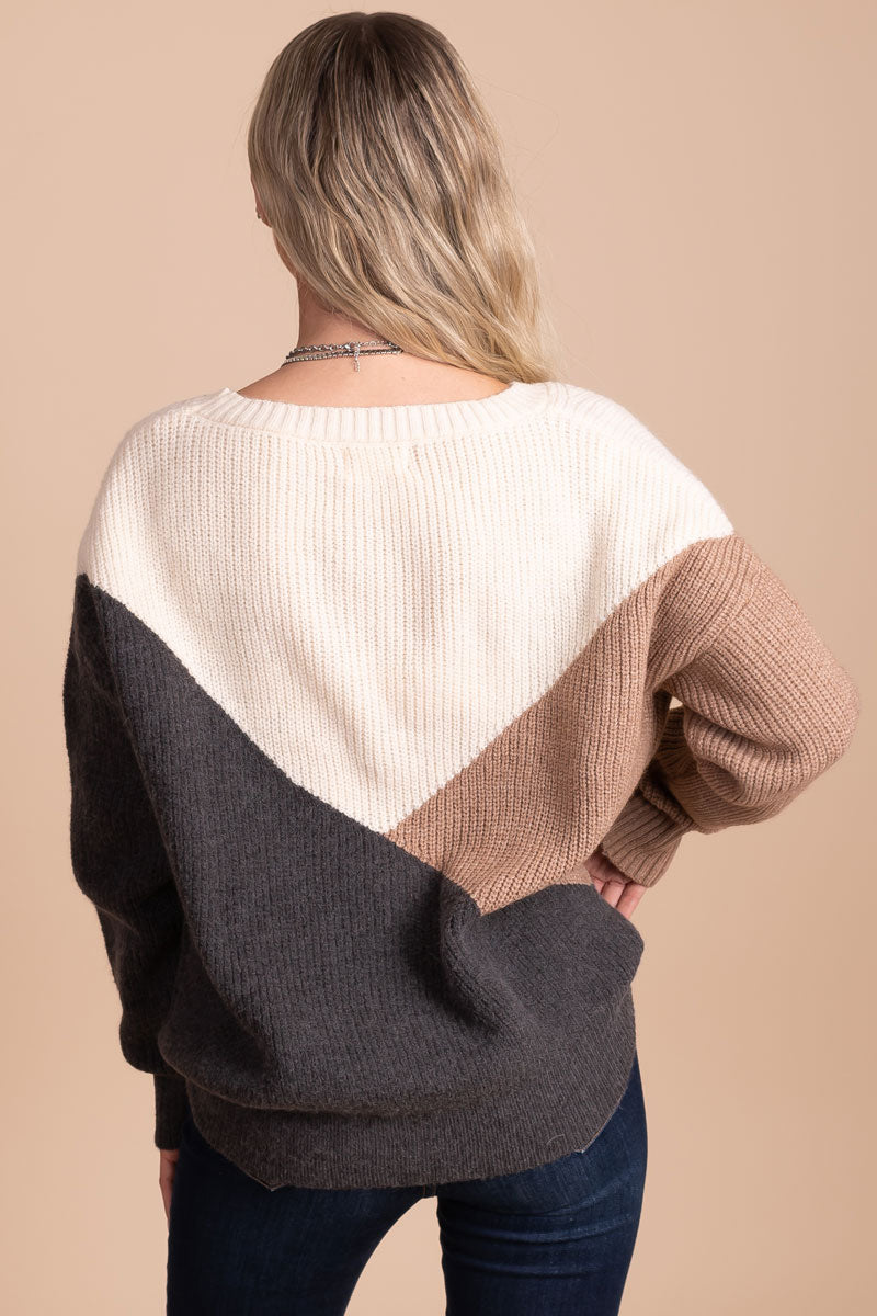 women's color block sweater for fall and winter