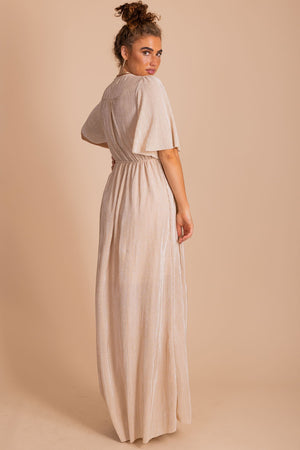 Bridesmaid Flowy Maxi Dress with Shimmery Ribbed Stretchy Material