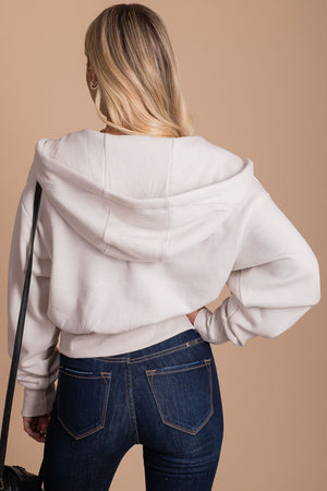 Hooded Jacket in Off White with Cropped Length